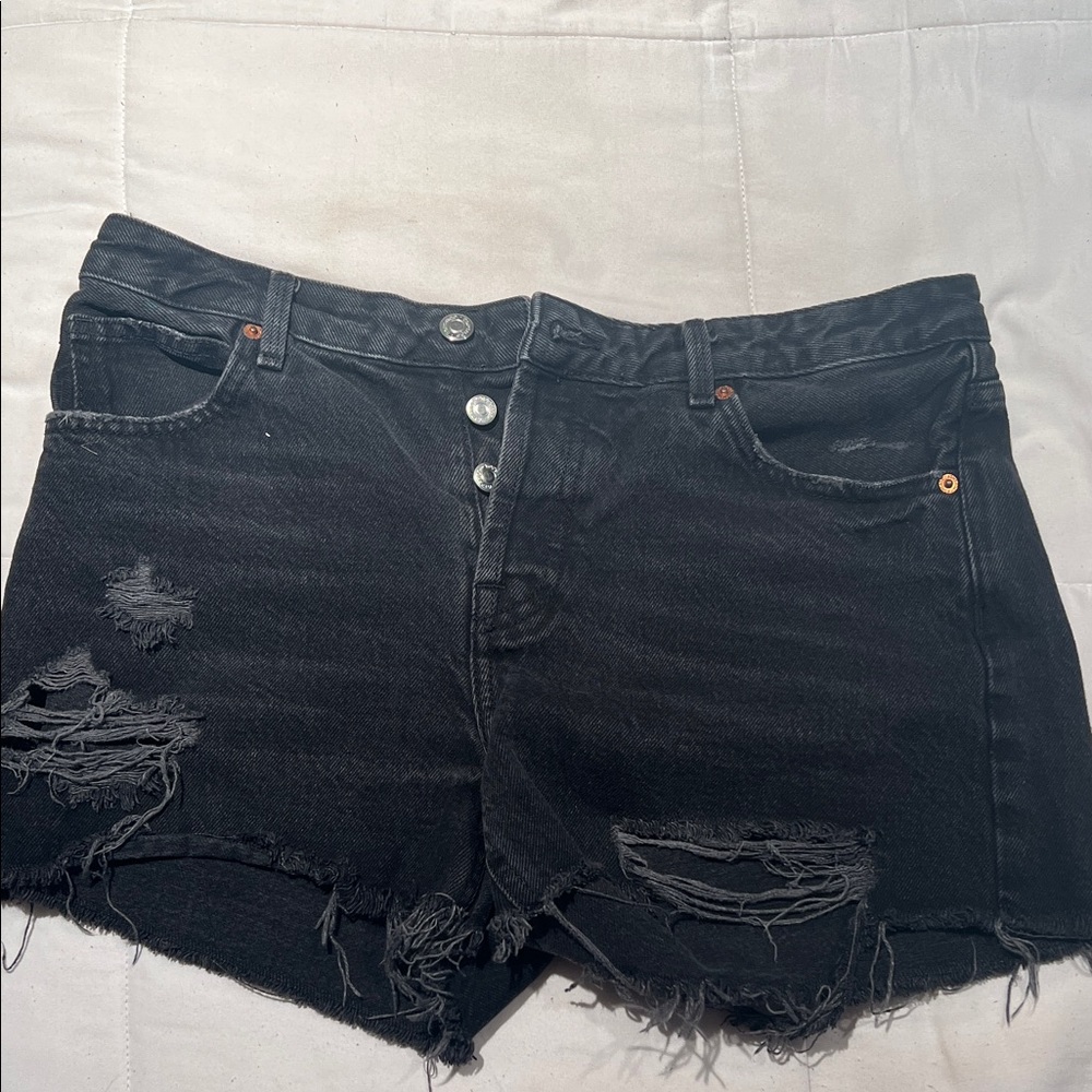 Topshop Ashley Black Distressed Jean Shorts